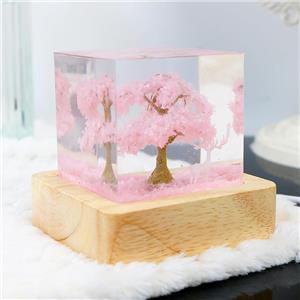 Creative 5cm Cube Pink Cherry Blossom Tree Deer Moose Craft Table Ornament Epoxy Resin Statue Night Light Kids Room Decor Gifts