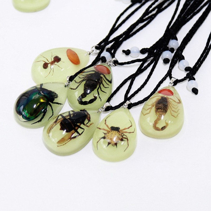 Real Bugs in Large Resin Pendant Necklace. Choice of Either Clear/colour or Glow