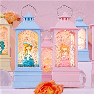 Novelty Cute Princess Flash Snow Globe Water Lantern, Battery Operated, USB Connected, Comes with Many Figurine Designs.