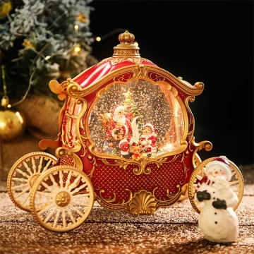 Pumpkin Carriage LED Crystal Ball Music Box Christmas Snow Santa Table Decoration with Music Novelty Kids Gifts