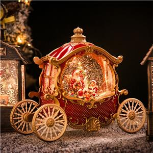 Sparkling Christmas Snow Globe with Carriage Santa Claus and Christmas Tree Table Center Decoration Novelty Gifts
