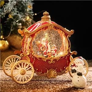 Sparkling Christmas Snow Globe with Carriage Santa Claus and Christmas Tree Table Center Decoration Novelty Gifts