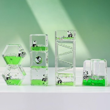 Stress-Relief Panda Oil Leak Sand Timer with Glitter Green Liquid, Creative Desktop Mood Calmer for Kids & Adults