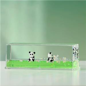 Stress-Relief Panda Oil Leak Sand Timer with Glitter Green Liquid, Creative Desktop Mood Calmer for Kids & Adults