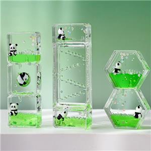 Stress-Relief Panda Oil Leak Sand Timer with Glitter Green Liquid, Creative Desktop Mood Calmer for Kids & Adults
