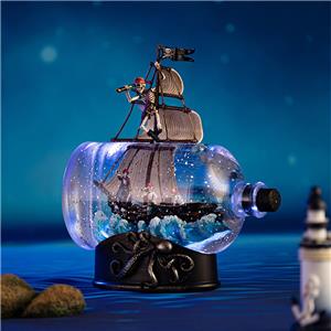 Hot Sale! Caribbean Pirate Ship Snow Globe Music Box, Light-Up Home Decor, Christmas Gift, AA Battery/USB Operated