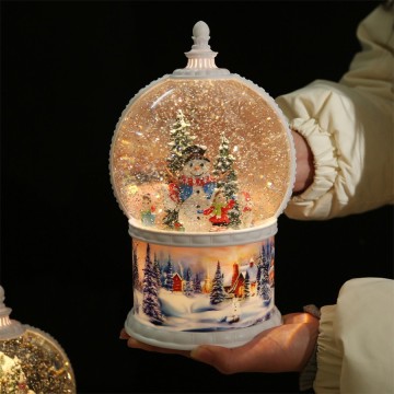 Classic Christmas Snow Globe Music Box Resin PC Crystal Ball USB/AA Battery Power Rotating Snowfall Novelty Gifts