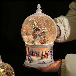 Snow Globe Music Box - 25.5cm Rotating Snow & Music (USB/AA) - Christmas Décor & Gifts