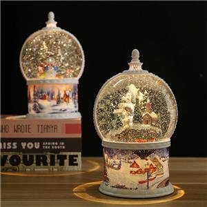 Snow Globe Music Box - 25.5cm Rotating Snow & Music (USB/AA) - Christmas Décor & Gifts