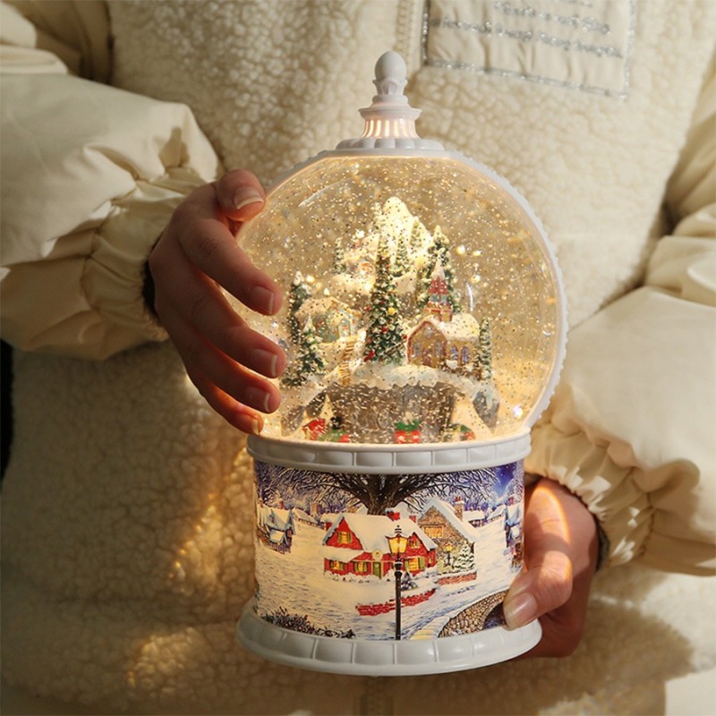 Snow Globe Music Box - 25.5cm Rotating Snow & Music (USB/AA) - Christmas Décor & Gifts