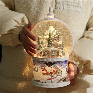 Snow Globe Music Box - 25.5cm Rotating Snow & Music (USB/AA) - Christmas Décor & Gifts