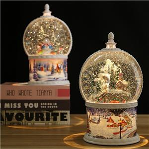 Snow Globe Music Box - 25.5cm Rotating Snow & Music (USB/AA) - Christmas Décor & Gifts