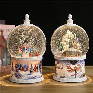 Snow Globe Music Box - 25.5cm Rotating Snow & Music (USB/AA) - Christmas Décor & Gifts