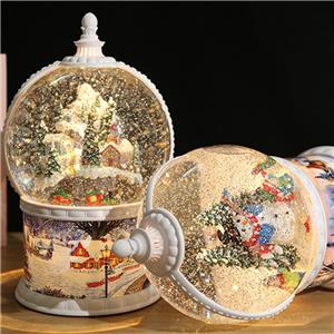 Snow Globe Music Box - 25.5cm Rotating Snow & Music (USB/AA) - Christmas Décor & Gifts