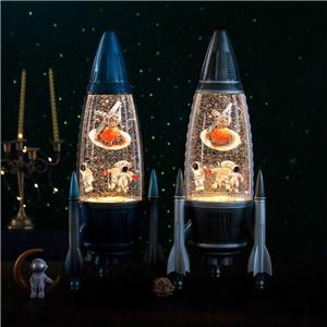 Rocket Aircraft Rotating Music Box with LED Light & Snowflake Effect for Kids Gift