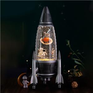 Rocket Aircraft Rotating Music Box with LED Light & Snowflake Effect for Kids Gift
