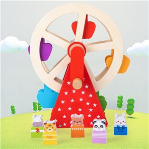 Early Education Toy: Hand-Cranked Wooden Ferris Wheel with Removable Animal Figures