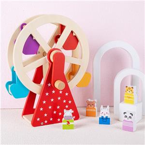 Early Education Toy: Hand-Cranked Wooden Ferris Wheel with Removable Animal Figures