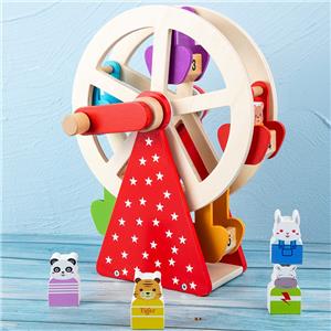 Early Education Toy: Hand-Cranked Wooden Ferris Wheel with Removable Animal Figures
