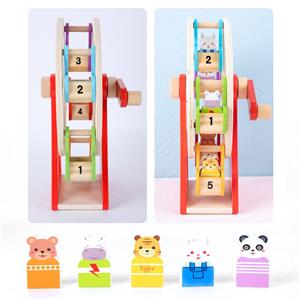 Early Education Toy: Hand-Cranked Wooden Ferris Wheel with Removable Animal Figures