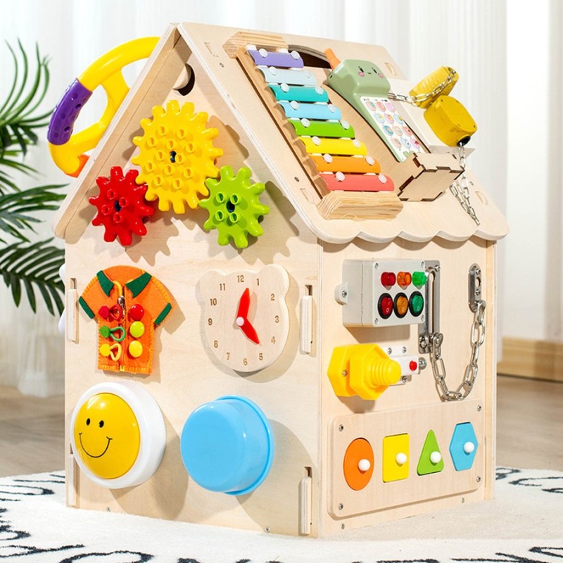 Eco-Friendly Montessori Busy Board Cube Wooden Educational Toy Latches Catches for Toddlers Kids Early Learning Promotional Gift