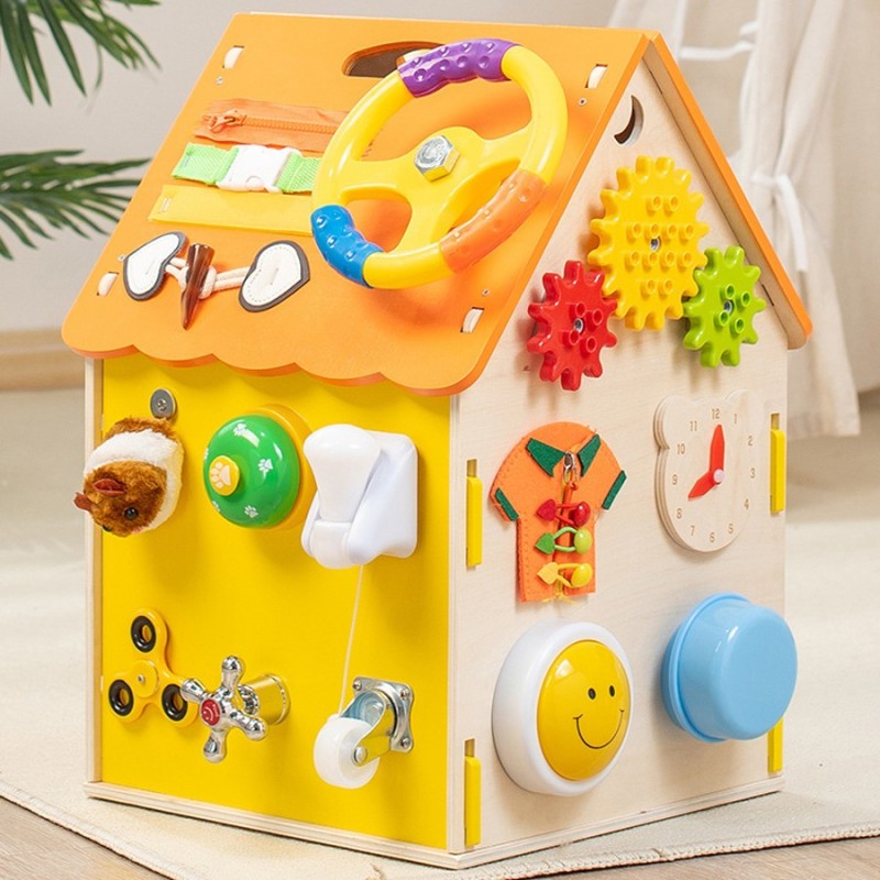 Montessori Wooden Busy House with Lights & Music - Early Education Toy for Age 3+