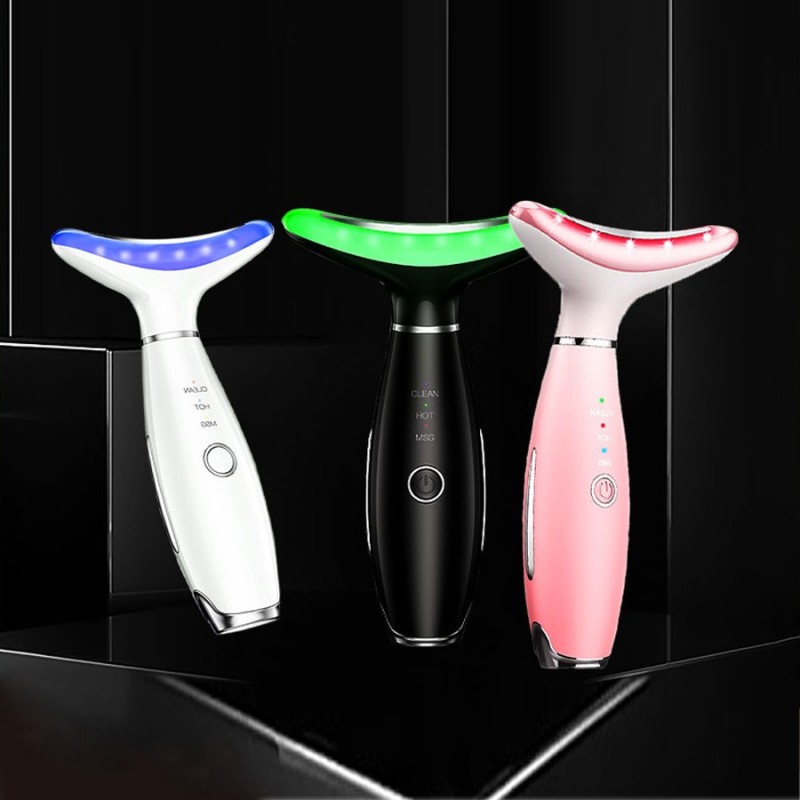 3-in-1 Triple Action Face and Neck Massager Beauty Tool for Light Thermal Vibration Skin Care Featuring Dark Circle Firming