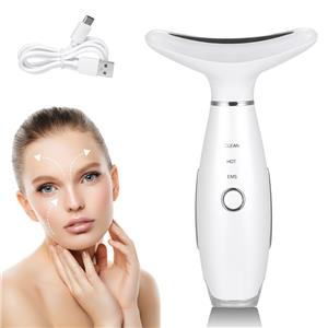 3-in-1 Triple Action Face and Neck Massager Beauty Tool for Light Thermal Vibration Skin Care Featuring Dark Circle Firming