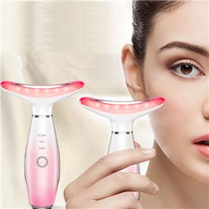 3-in-1 Triple Action Face and Neck Massager Beauty Tool for Light Thermal Vibration Skin Care Featuring Dark Circle Firming