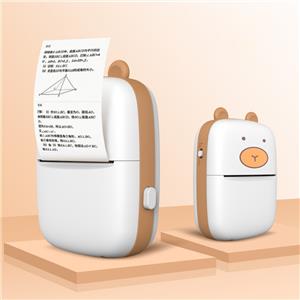 Cartoon Bear children's thermal mini printer highlights cute design, key features (thermal printing), connectivity, and target audience