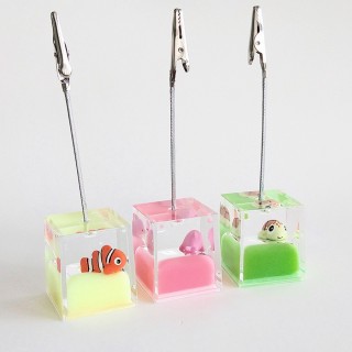 Christmas Themed Transparent Acrylic Card Clip with Whale Figurine for Gifting & Desktop Ornaments