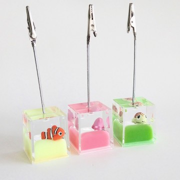 Christmas Themed Transparent Acrylic Card Clip with Whale Figurine for Gifting & Desktop Ornaments