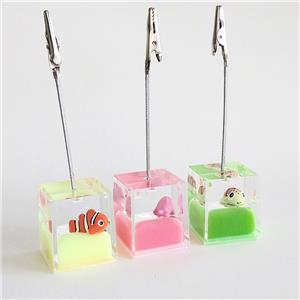 Christmas Themed Transparent Acrylic Card Clip with Whale Figurine for Gifting & Desktop Ornaments