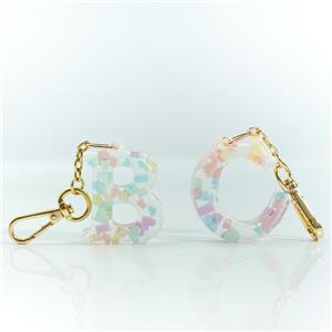Custom Resin Initial Keychain - 26 Letters Available, Personalized Monogram Charm with Gold Hardware