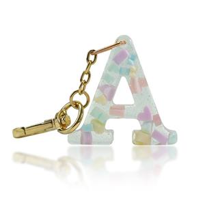 Custom Resin Initial Keychain - 26 Letters Available, Personalized Monogram Charm with Gold Hardware