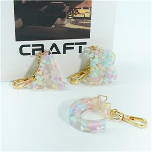 Custom Resin Initial Keychain - 26 Letters Available, Personalized Monogram Charm with Gold Hardware