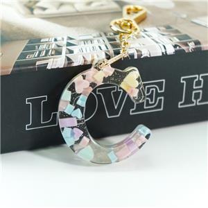 Custom Resin Initial Keychain - 26 Letters Available, Personalized Monogram Charm with Gold Hardware