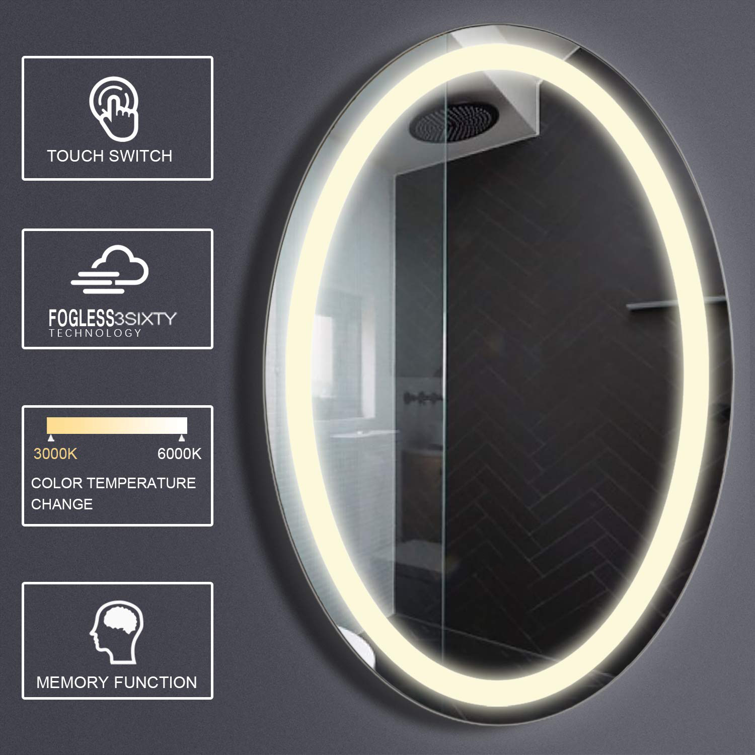 Oval Bathroom LED Backlit Mirror