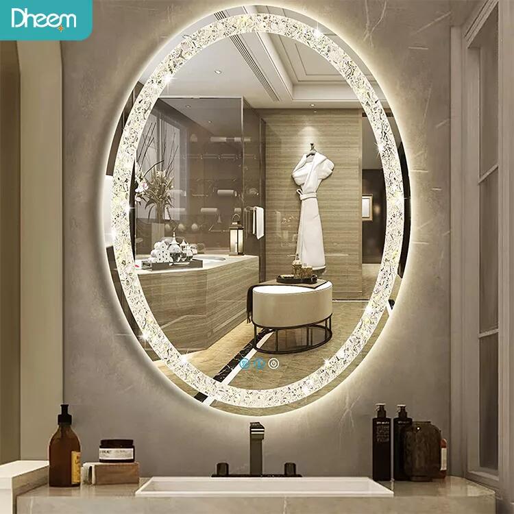 Bathroom oval frameless acrylic wall mirror with lights