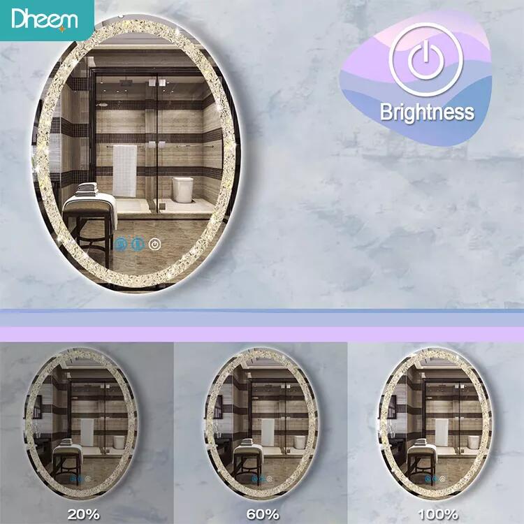 Bathroom oval frameless acrylic wall mirror with lights