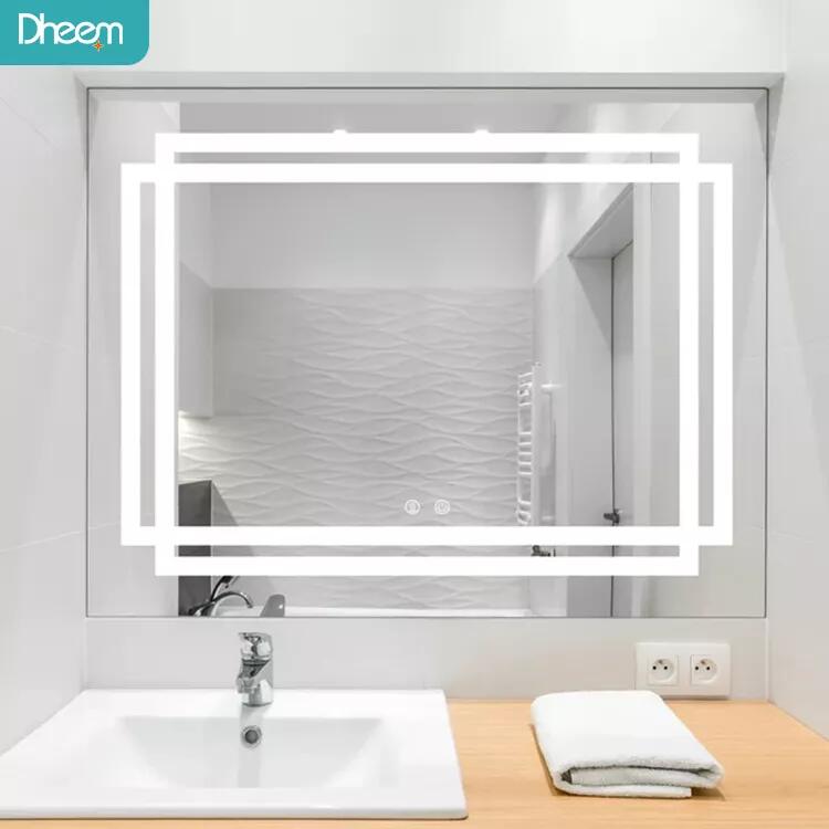Bathroom large rectangular wall mirror with led light