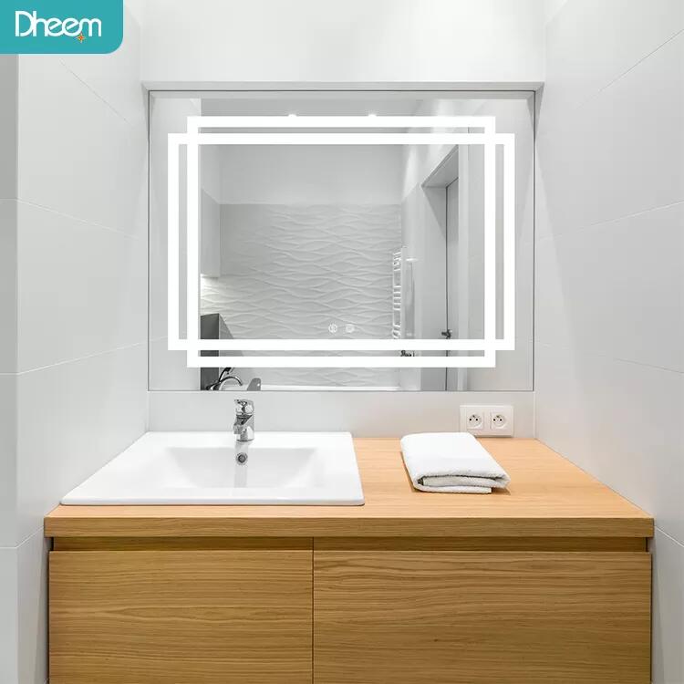 Bathroom large rectangular wall mirror with led light