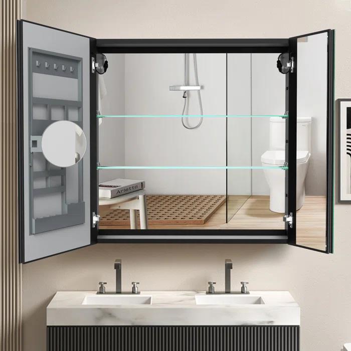 Illuminated led bathroom medicine mirror cabinet