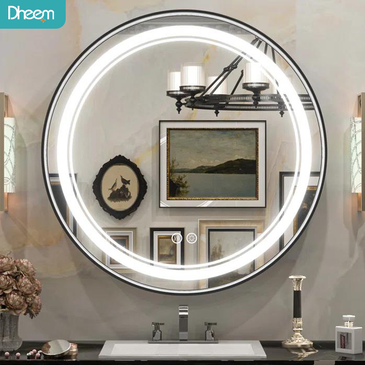 Black light up wall mounted bathroom vanity mirror