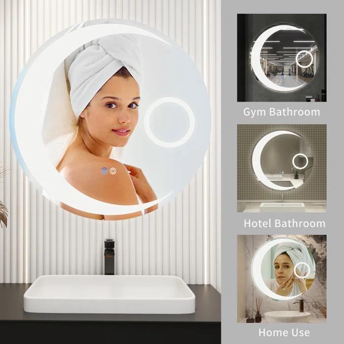 Elegant frameless round led bathroom mirror touch light