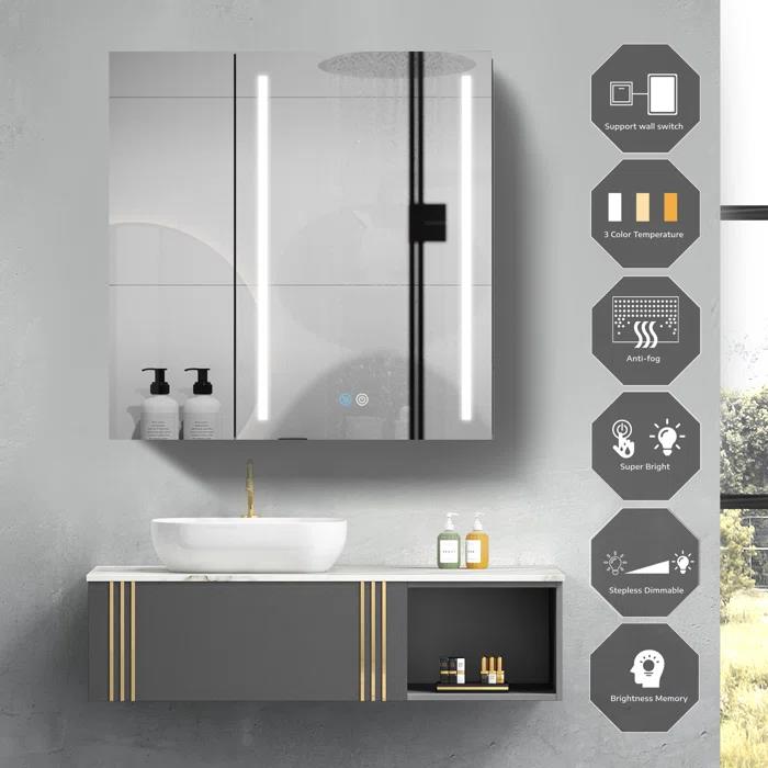 Smart bathroom lighted medicine cabinet with mirror