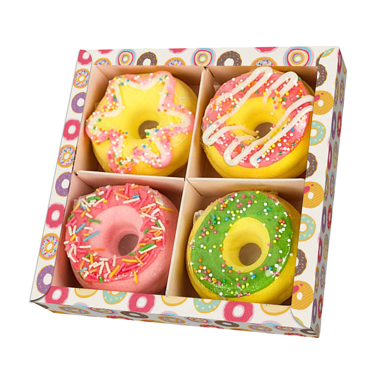 Private Label 4 Pack Organic Colorful Doughnut Shape Bathbombs Kids Bubble Vegan Bath Fizzer Donut Bath Bomb Gift Set For Shower