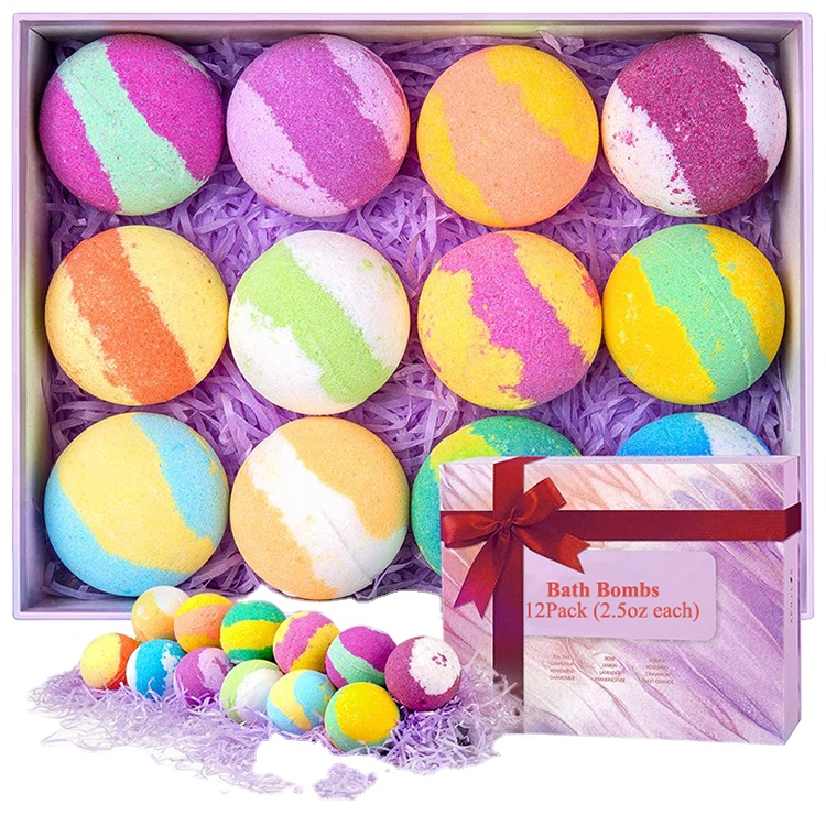 Christmas Gift Box 12 Pack Large Bubble Bath Fizzies High Quality Organic Ingredients Bath Bombs Kit