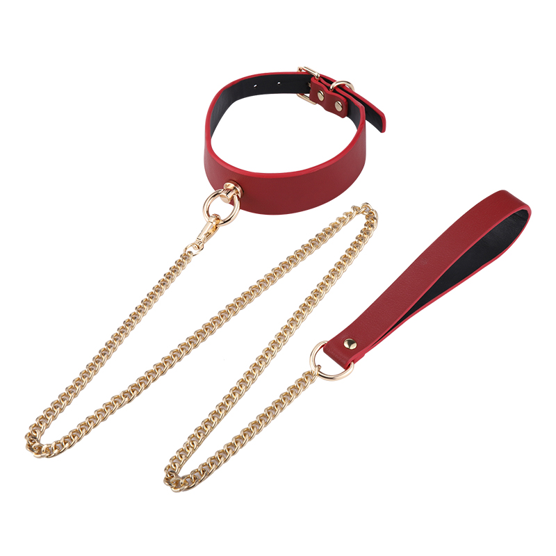 Black And Red Leather Bandage Collar With Leash