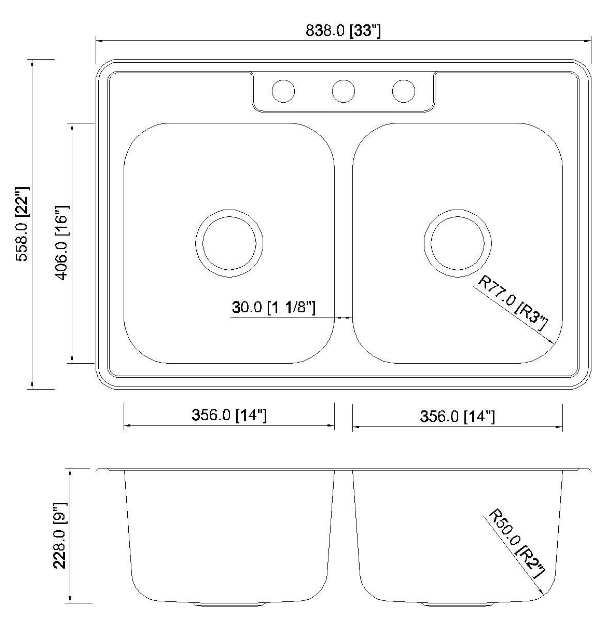 Topmount pressed sink